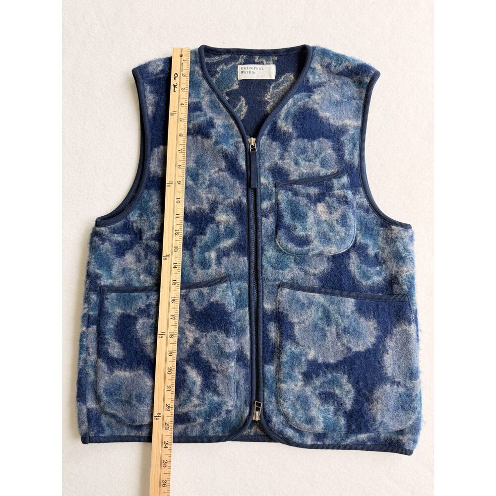 Universal Works Mens Flower Wool Fleece Gilet Vest in Navy Size XS - Picture 5 of 6